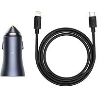 Baseus Golden Contactor Pro car charger, Usb  Usb-C, Qc4.0, Pd, Scp, 40W Dark gray with Cable Type-C to iP 1M Black Tzccjd-B0G 6953156207639 027237