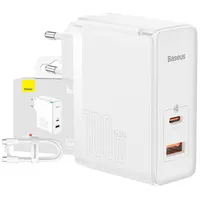 Wall charger Baseus Gan5 Pro Usb-C  Usb, 100W 1M cable White 036236991441