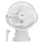 Adler Rechargeable Clip-On Desk Fan  Ad 7342 Table 5 W Diameter 15.5 cm Number of speeds 3 Oscillation White 7342W 5905575909008