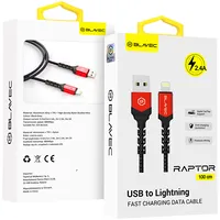Blavec Cable Raptor braided - Usb to Lightning 2,4A 1 metre Cra-Ul24Br10 black-red  Kabav1627 5900217420460