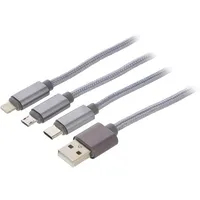Gembird Cc-Usb2-Am31-1M-S kabel Usb 3W1 do ładowania micro Usb-C 8-Pin, srebrny, 1M  8716309100601