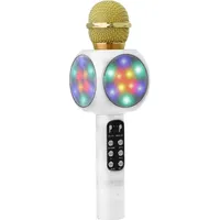 Goodbuy Led 360 karaoke mikrofons ar Bluetooth skaļruni  5W aux balss modulators Usb Micro Sd balts Gbmik5Wled360Wh 4752243045749