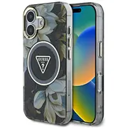 Guess Glitter Flowers Triangle Buttons Magsafe Aizsargapvalks priekš Apple iPhone 16  Guhmp16Shflpedk 3666339430818