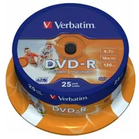 Matricas Dvd-R Azo Verbatim 4.7Gb 16X Wide Printable Id Brand 25 Pack Spindle  Ecvrbdmrl25 023942435389 43538