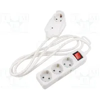 Plug socket strip supply Sockets 3 230Vac 16A white 2M Ip20  Lps273