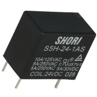 Relay electromagnetic Spst-No Ucoil 24Vdc Icontacts max 8A  S5H-24-1As