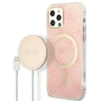 Zestaw Guess Gubpp12Mh4Eacsp Case Charger iPhone 12 Pro różowy pink hard case 4G Print Magsafe  3666339103002