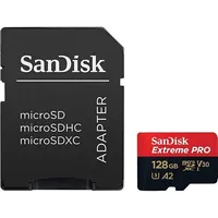 Sandisk Extreme Pro microSDXC 128Gb  Sd Adapter 2 years Rescuepro Deluxe up to 200Mb/S 90Mb/S Read/Write speeds A2 C10 V30 Uhs-I U3, Ean 619659188528 Sdsqxcd-128G-Gn6Ma