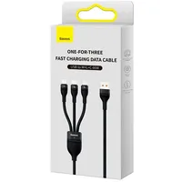 3In1 Usb cable Baseus Flash Ii Series, Usb-C  micro Lightning, 66W, 1.2M Black Cass040001 6932172618100 037282