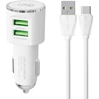 Ldnio Dl-C29 car charger, 2X Usb, 3.4A  Usb-C cable White Type C 5905316142749 042831