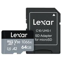 Lexar Professional 1066X Uhs-I Microsdxc, 64 Gb, Flash memory class 10, Black/ Gray, 120 Mb/ s, 160 s  0227296464990