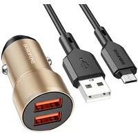 Borofone Car charger Bz19 Wisdom - 2Xusb 12W with Usb to Micro cable gold  Ład001575 6974443387377