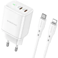 Borofone Wall charger Bn9 Reacher - 2Xtype C Qc 3.0 Pd 35W with Type to Lightning cable white  Ład001648 6974443388176