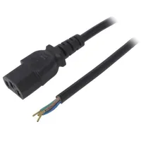 Cable 3X0.5Mm2 Iec C13 female,wires Pvc 1.5M black 10A 250V  Ak-Ot-02A