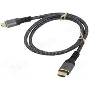 Cable Hdmi plug,both sides Pvc textile 4K,Uhd 2160P Len 1M  Goobay-Plus-64993 64993