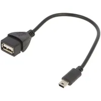 Cable Usb 2.0 A socket,USB B mini plug 0.15M black Pvc  A-Otg-Afbm-002