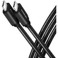 Axagon Data and charging Usb 3.2 Gen 1 cable length 2 m. Pd 60W, 3A. Black braided.  Bucm3-Cm20Ab