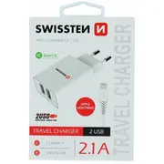 Swissten Smart Ic Tīkla Lādētājs 2X Usb 2.1A Ar Lightning vadu 1.2M  Sw-Set-2X2.1Awclih-Wh 8595217464445