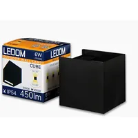 Āra sienas gaismeklis Led 2X3W 4000K Ip54, regulējams, melns Cube, Ledom  478177 5907777478177