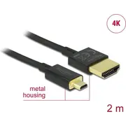 Kabelis Hs Hdmi ar tīklu, A M  microD M, 3D 4K, 2M, Slim Premium, Delock 84783 4043619847839