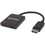 Manhattan Displayport 1.2 to 2-Port Splitter Hub with Mst, 4K30Hz, Usb-A Powered, Video Wall Function, Black, Mst  Multi-Stream Transport, 3 Year Warranty 207768 0766623207768 Wlononwcrodio