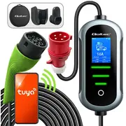 Qoltec Mobilna ładowarka do samochodu elektrycznego Ev i hybryd z regulacją 2W1 Typ2  7Kw 230V Cee 32A Wi-Fi Tuya Smart Life Lcd Przenośna Wallbox 5M 52721 5901878527215 Wlononwcrptj1