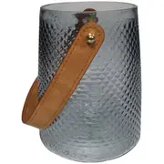 Vāze/Svečturis stikla ar ādas rokturi 10.5X15.3Cm, dūmakaini pelēka  4750959116685 9116685