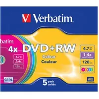 Matricas DvdRw Verbatim 4.7Gb 4X Colour, 5 Pack Slim  43297V 023942432975