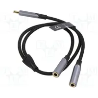 Cable Jack 3.5Mm socket x2,USB C plug gold-plated 0.3M black  Bgnhy