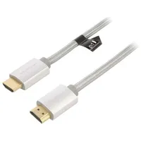 Cable Hdmi 2.0 plug,both sides Pvc textile 0.75M silver  Aabie
