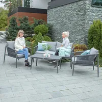 Dārza mēbeļu komplekts Weilburg galds, dīvāns un 2 krēsli, pelēks alumīnija rāmis ar austu virvi, pelēki spilveni  21179 4741243211797