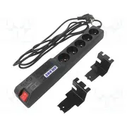 Plug socket strip protective Sockets 5 250Vac 10A black  Acar-504Wfr-3 Acar 504Wf Rack 3M
