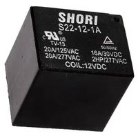 Relay electromagnetic Spst-No Ucoil 12Vdc Icontacts max 16A  S22-12-1A