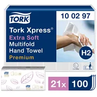 Roku salvetes Tork Premium Interfold Extra Soft H2, 2 sl.,100 salvetes, 21.2 x 34 cm, baltā krāsā ar lapiņām  400-03666 7322540124262