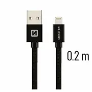Swissten Textile Fast Charge 3A Lightning Datu un Uzlādes Kabelis 20 cm  Sw-Qu-Ligh-3A-0.2M-Bk 8595217455573