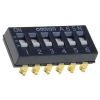 Switch Dip-Switch Poles number 6 On-Off 0.025A/24Vdc Pos 2  A6Sn-6101