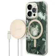 Zestaw Guess Gubpp14Xhjeacsa Case Charger iPhone 14 Pro Max 6,7 zielony green hard case Jungle Magsafe  3666339103286 39269097