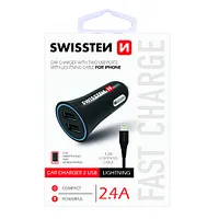 Swissten Premium Auto Lādētājs 12 - 24V / 1A  2.1A Lightning Datu Kabelis 1.2M 358051