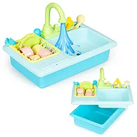 Virtuves izlietne ar jaucējkrānu, kas piepildīts ūdeni, 12 piederumi, bērnu rotaļlieta. 576082