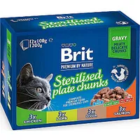 Brit Premium Cat sterilizētais šķīvis - Mitrā barība kaķiem 12X100G 480636