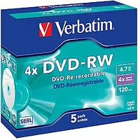 Matricas Dvd-Rw Serl Verbatim 4.7Gb 4X 5 Pack Jewel 521768