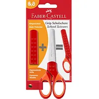 Šķēres bērniem Faber-Castell Grip ar aizsargvāciņu, sarkanas 541761