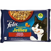 Felix Sensations - liellopa gaļa ar tomātiem un vistu burkāniem želejā Mitrā barība kaķiem 4 x 85G 313151