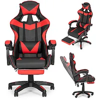 Spēļu kausa krēsls, regulējams biroja krēsls ar kāju spilveniem, sarkans 700659