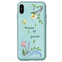 Devia Flower Embroidery Lanzh Aizmugurējais Silikona Apvalks priekš Apple iPhone X / Xs Zaļš 404043