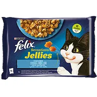 Felix Sensations Mix - lasis, garneles, jūras zivis ar tomātiem mitrā barība kaķiem 4X85G 313150
