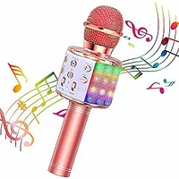 Roger Bluetooth Karaoke Mikrofons Ar iebūvētu Skaļruni / 2X 5W Aux Usb Microsd Rgb Rozā Zelts 395014