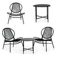 Rotangpalmas dārza mēbeļu komplekts, metāla krēsli un melns galds. 672015