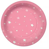 E Starlit Sky Pink Apaļš Papīra Šķīvis 18Cm 10Gab, Paw Decor Collection 500494