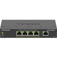 Netgear 5 Portu Gigabitu Ethernet lieljaudas Poe Plus slēdzis Gs305Epp Pārvaldīts L2/L3 10/100/1000 Power over Poe, melns 449311